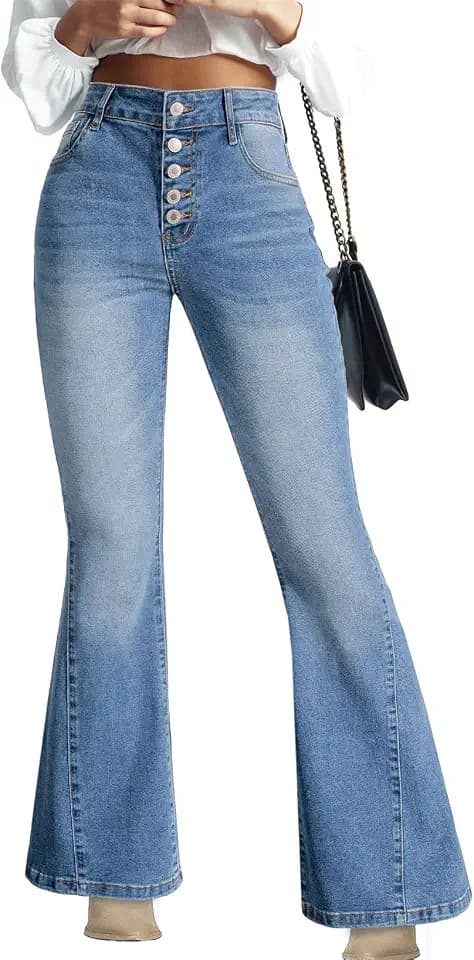 Sidefeel Flare Jeans for Women High Waisted Stretchy Bell Bottoms Wide Leg Side Seam Denim Pants