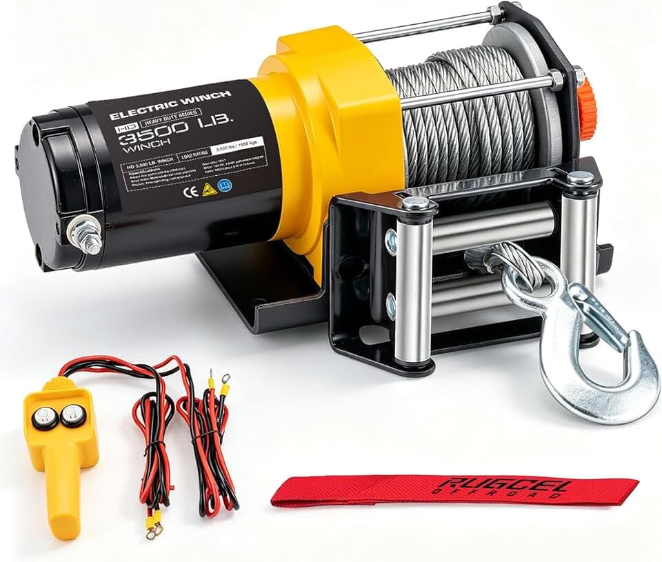RUGCEL WINCH 3500lb. ATV/UTV Electric Winch,with Roller Fairlead, Mount Plate