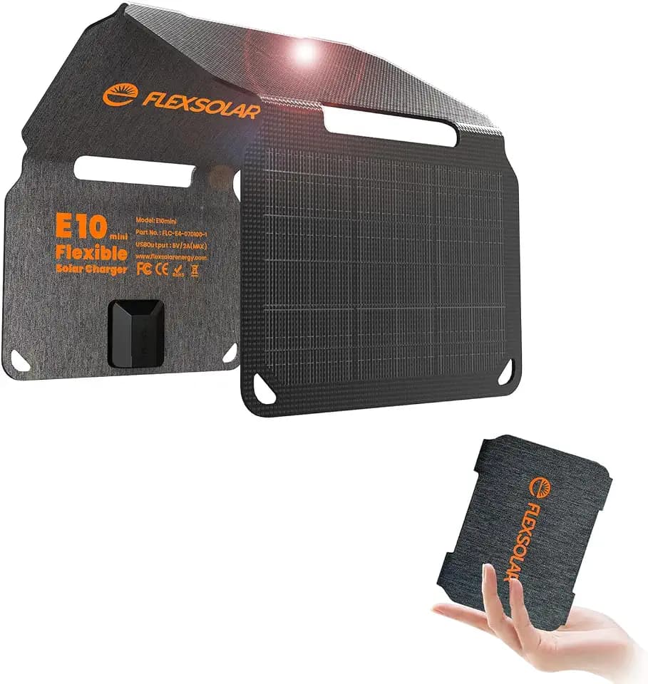 FlexSolar 10W Foldable Solar Charger, 5V USB Portable 4-Fold Solar Panel