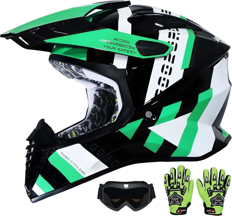 DOT Approved Youth Dirt Bike Helmet Kids Full Face Motocross Helmets Set