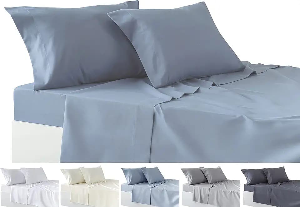 Todocama Bettwäsche-Set, 4-teilig, Spannbettlaken, Bettlaken, 2 Kissenbezüge, 50 x 80 cm, für Bett 200-200 x 190/200 cm, Graublau, Grau-blau