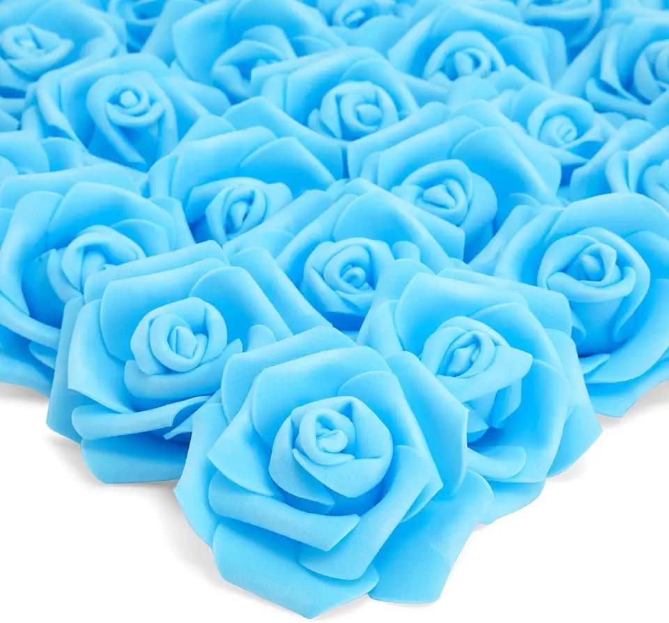 Juvale Faux Flowers for Wedding Decor - 100 Pack, 3-Inch Heads - Blue Silk Flowers - Artificial Roses for Centerpiece Table Decorations & Vase Filler