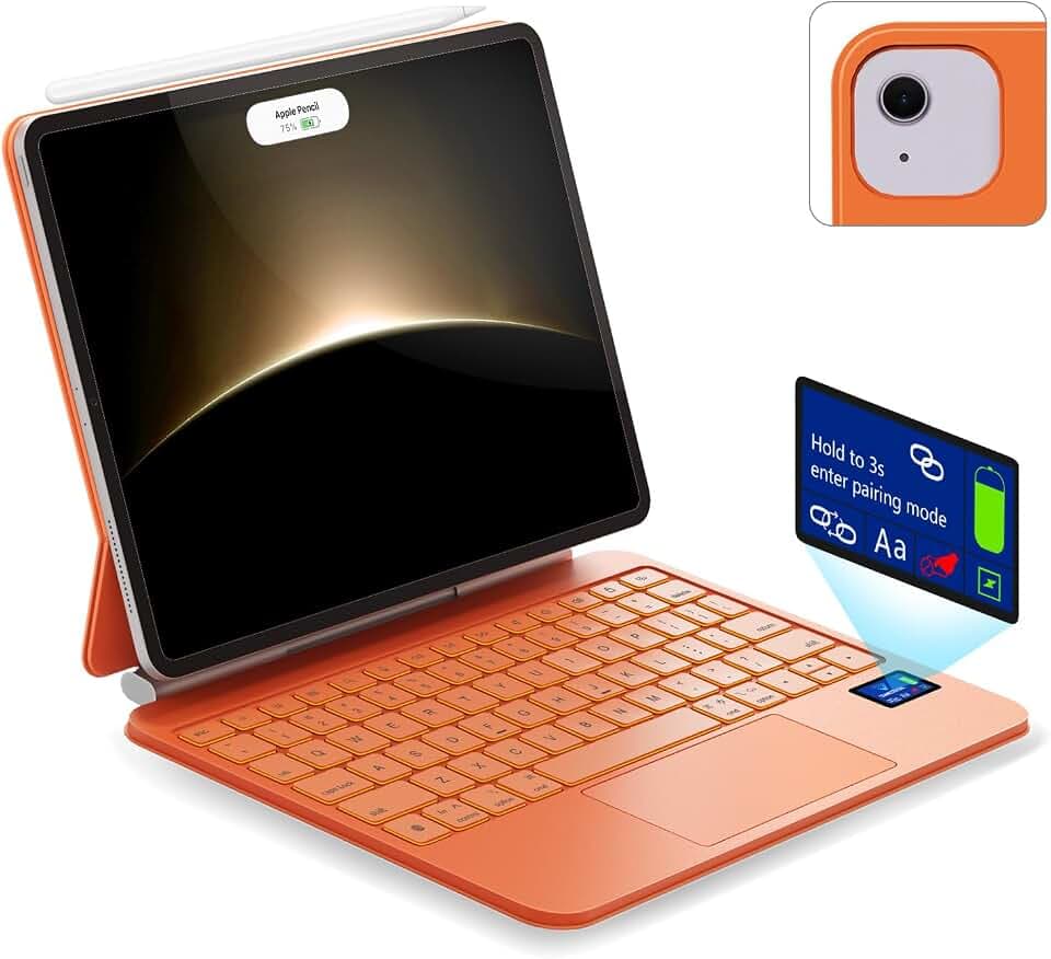 Keyboard Case for iPad Air 11 inch (M4 M3 M2 2026 2025 2024), Pro 11 4/3/2/1 Gen, Magic-Style Keyboard, Smart Display, Trackpad, Magnetic Stand, Backlit, Slim for Air 5/4th 10.9" (Orange)