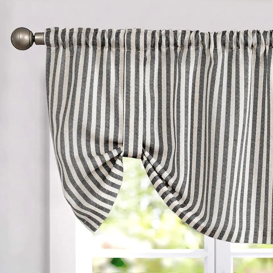 jinchan Linen Boxter Stripe Valances for Window 18 inch,Charcoal,1 Panel