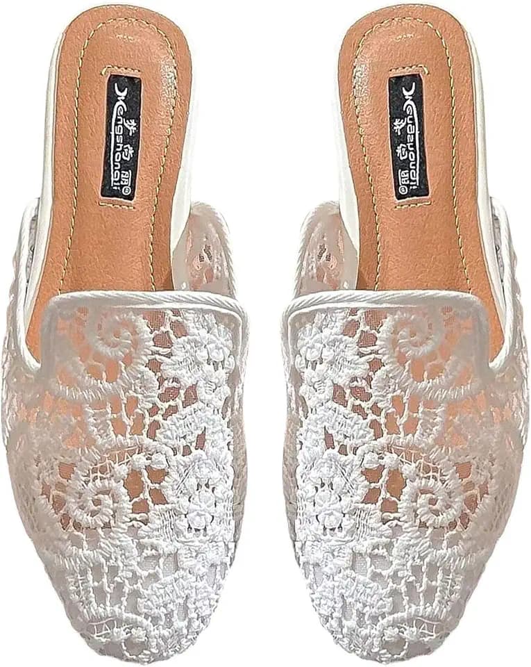 SweatyRocks Lace Mules for Women Boho Hollow Out Flats Shoes Closed Toe Summer Dress Flats