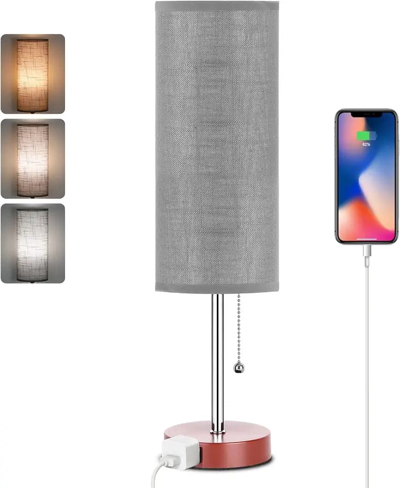 Dott Arts 18" Table Lamp for Bedroom, 3-Color Bedside Lamps with Pull Chain