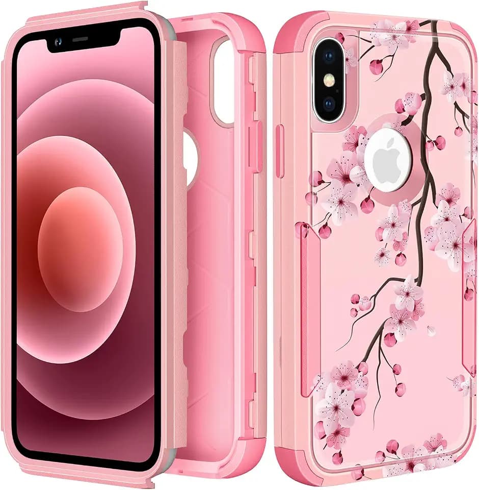 for iPhone X/Xs Case, Cute Pink Flower Cover for Women