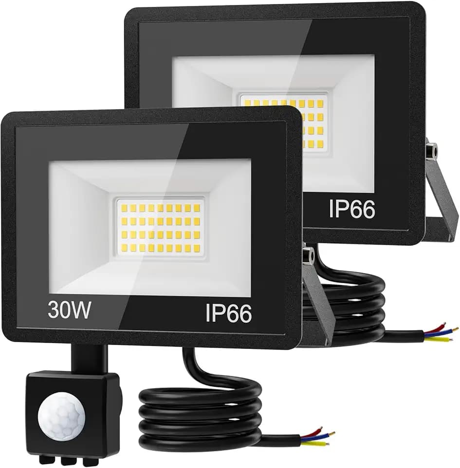 vighep 30W LED Strahler mit Bewegungsmelder Außen, 3000LM Superhell LED Fluter Außenleuchte 6500K Kaltweiß, IP65 Wasserdicht Scheinwerfer Aussen für Garten Garage Hinterhof Hof-2 Stück