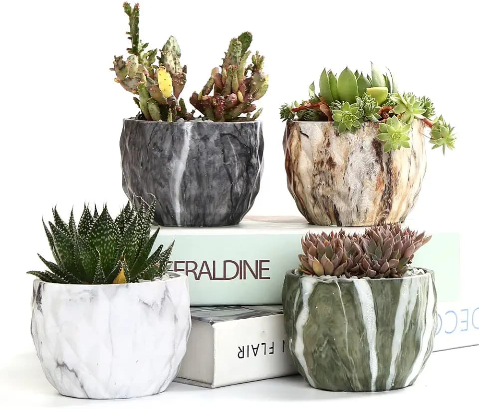 SUN-E Moderne Marmorierung Keramik Blumentopf Sukkulenten/Kaktus Pflanzgefäße Töpfe Container Bonsai Pflanzgefäße Mit Loch 8.5 cm Idee (4 In Set)
