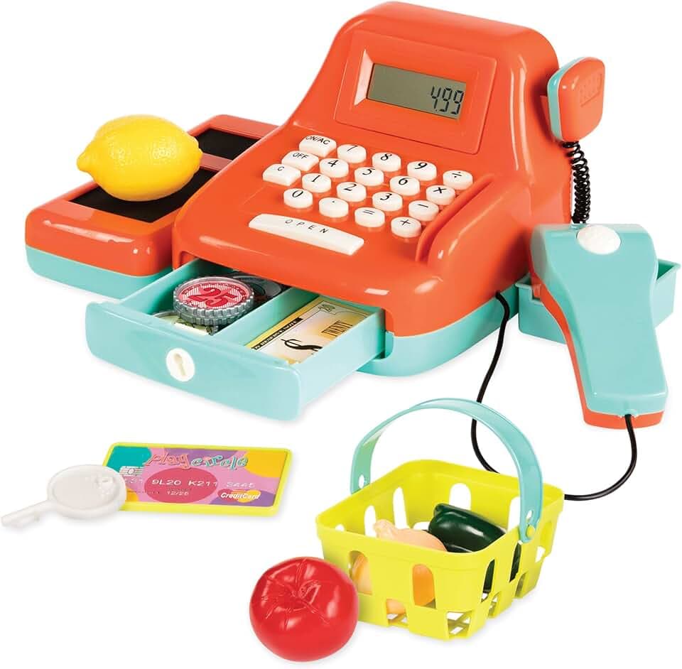 Battat Spielzeug-Registrierkasse mit Scanner, Licht, Sound und Korb, 26