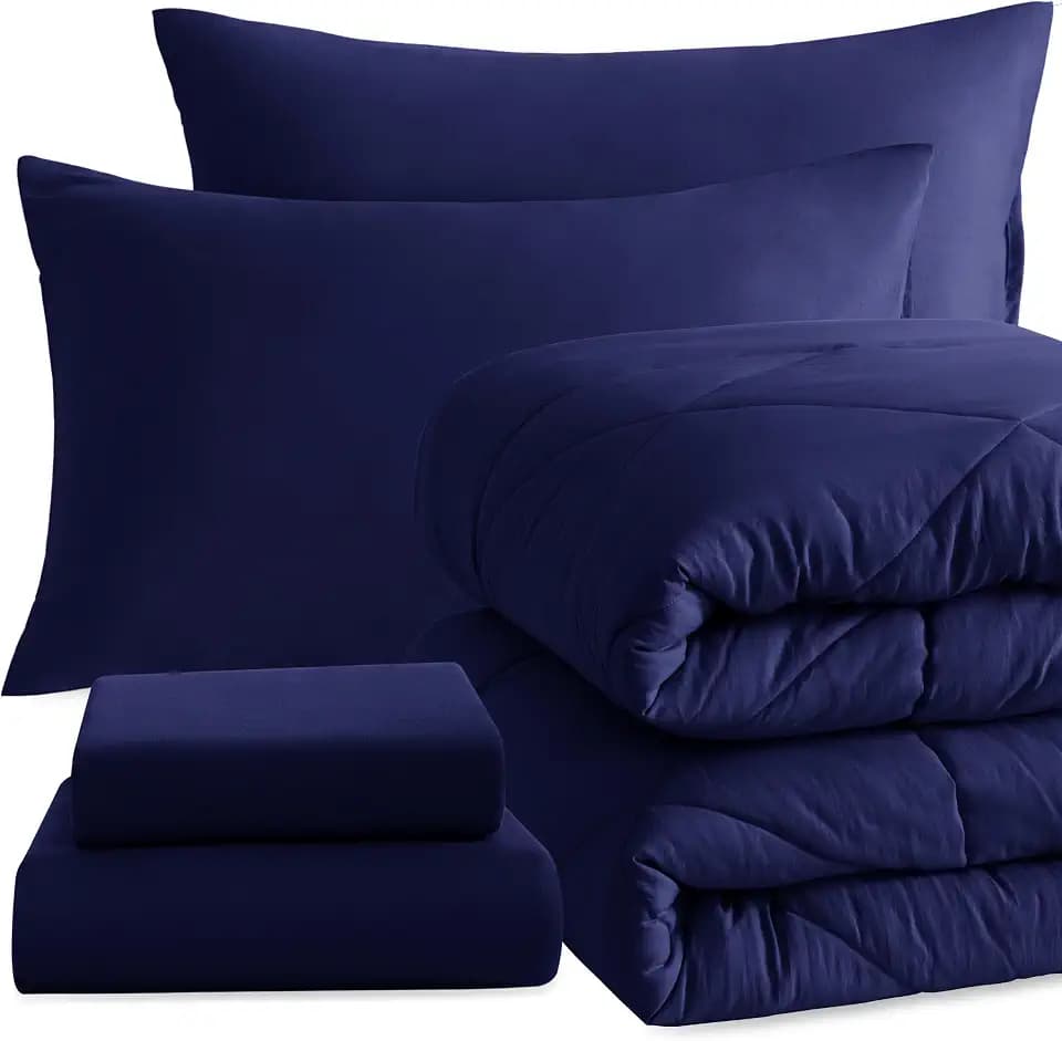 NTBAY Twin Microfiber Bed in a Bag, Comforter Set 5 Piece, Navy Blue