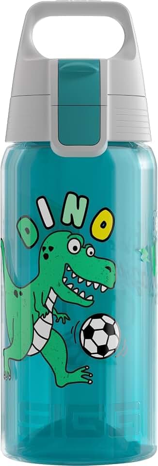 Sigg - Trinkflasche Kinder - Viva One Football Dino - Für Kohlensäurehaltige Getränke Geeignet - Auslaufsicher - Spülmaschinenfest - BPA-frei - Sport & Schule - Blau mit Fußball Dinosaurier - 0,5L