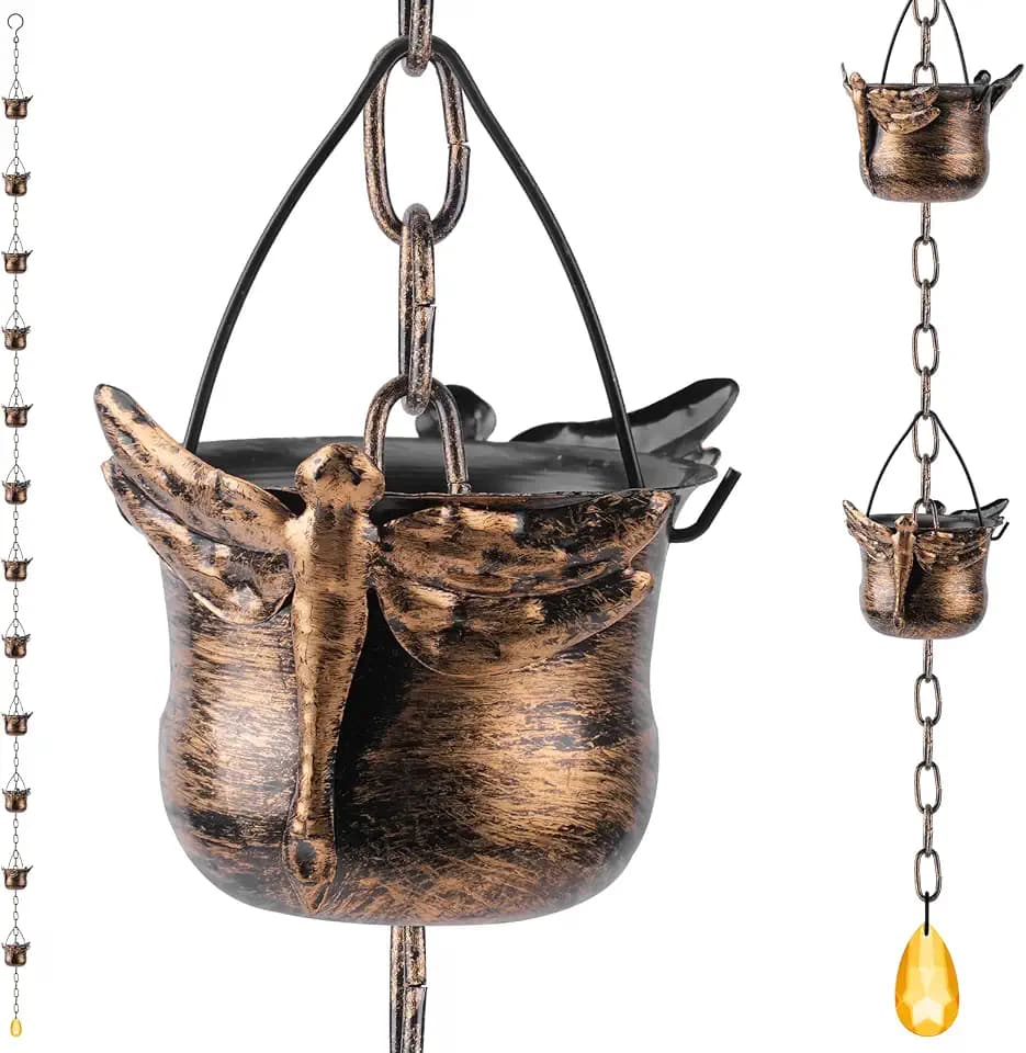 12-Cup Dragonfly Rain Chain for Gutters, 105.5 in