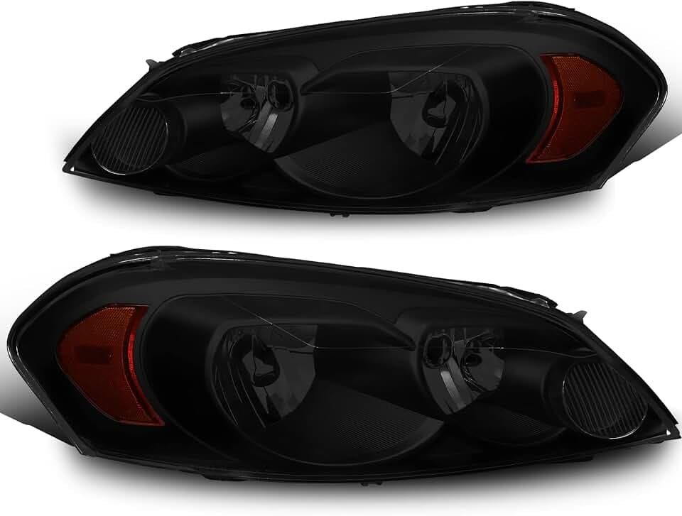 MOSTPLUS Headlight Assembly Compatible with 2006-2013 Chevy Impala / 2014-2016 Chevy Impala Limited / 2006 2007 Chevy Monte Carlo Front Lamp with Black Housing/Black Lens/Amber Reflector