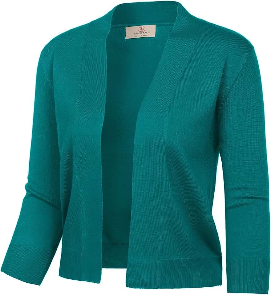 GRACE KARIN Women Cardigan Sweaters Lightweight Knit Cropped Cardigans Trendy 3/4 Sleeve Shrug Bolero S-3XL
