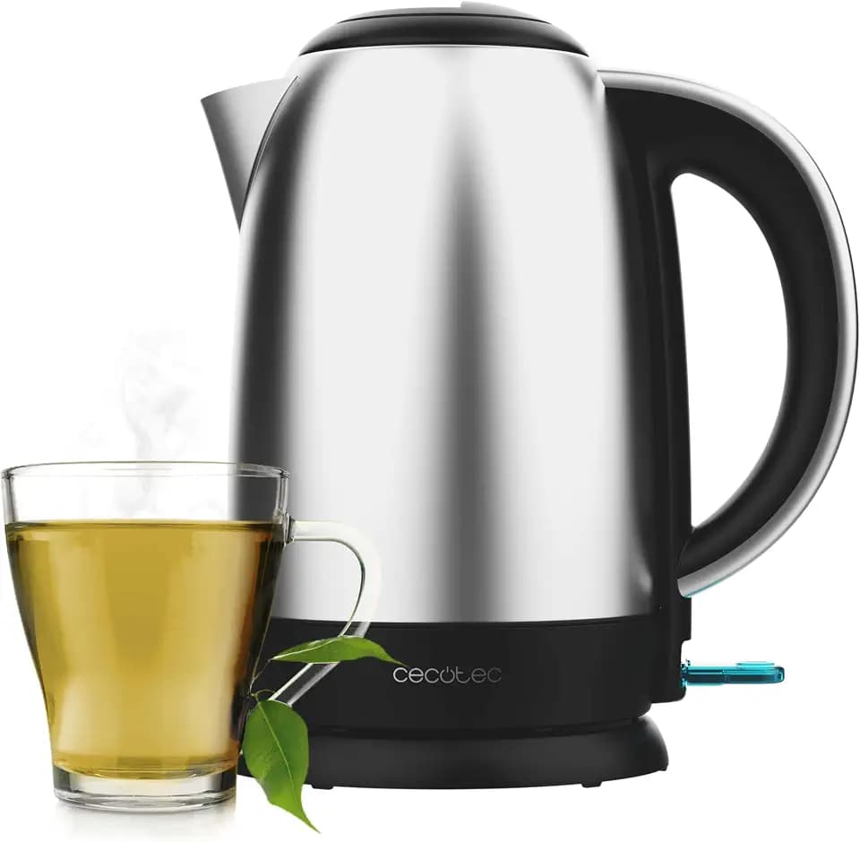 Cecotec Elektrischer Wasserkocher 1,7 L Thermosense 200 Steel. 2200 W, Edelstahlgehäuse, 360° drehbare Basis, ergonomischer Cool-Touch-Griff, Leuchtanzeige, doppeltes Sicherheitssystem