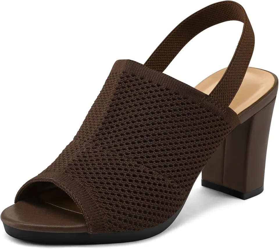 mysoft Women's Knit Peep Toe Sandals Elastic Slingback Chunky Block Heels