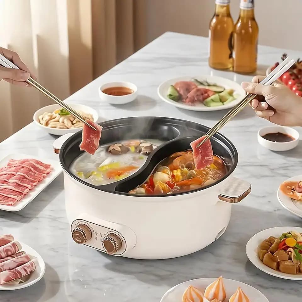 7.5L Hot Pot Elektrisch, 1600W Doppelter Topf mit Zwei Reglern