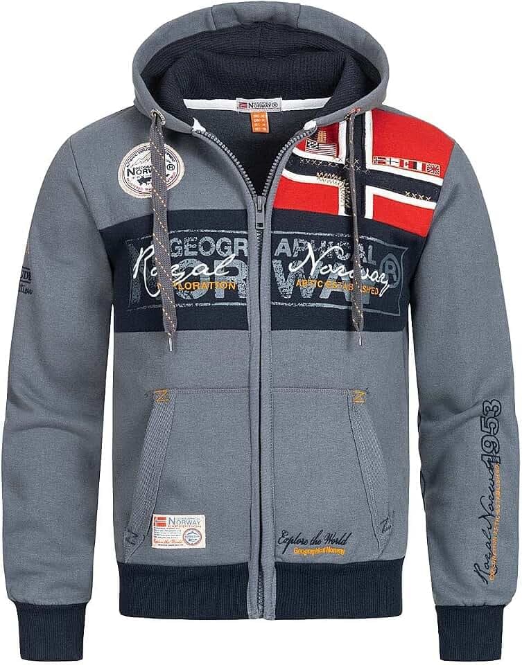 Geographical Norway Herren Sweatjacke Flyer Jacke mit Kapuze,Patches