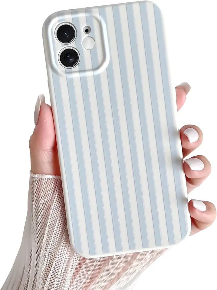 Skyseaco for iPhone 12 Case Cute Aesthetic Striped Phone Case for Women Girl Trendy Soft TPU Slim Shockproof Full Camera Protection Cover, Blue and White
