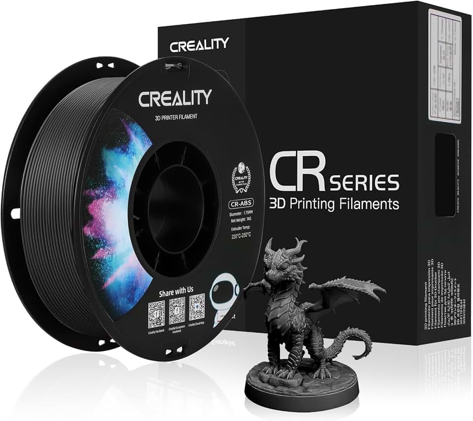 Creality Offizielles 3D-Drucker-ABS-Filament, 1,75 mm, kein Verheddern, starke Bindung und Überhangleistung, Maßgenauigkeit +/- 0,03 mm, 1 kg/Spule, schwarz
