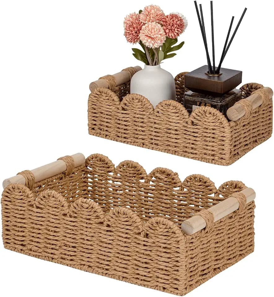 CubesLand Scalloped Toilet Paper Storage Basket for Over Toilet Shelves