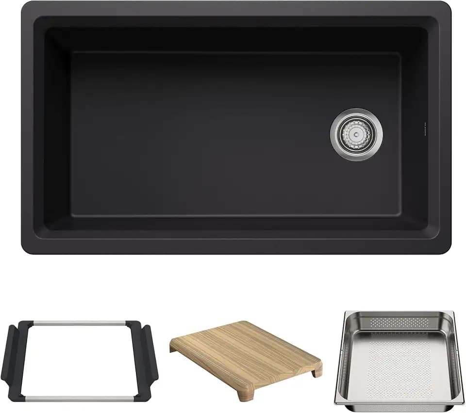 BLANCO Inteos SILGRANIT 33" Single Bowl Workstation Kitchen Sink Coal Black