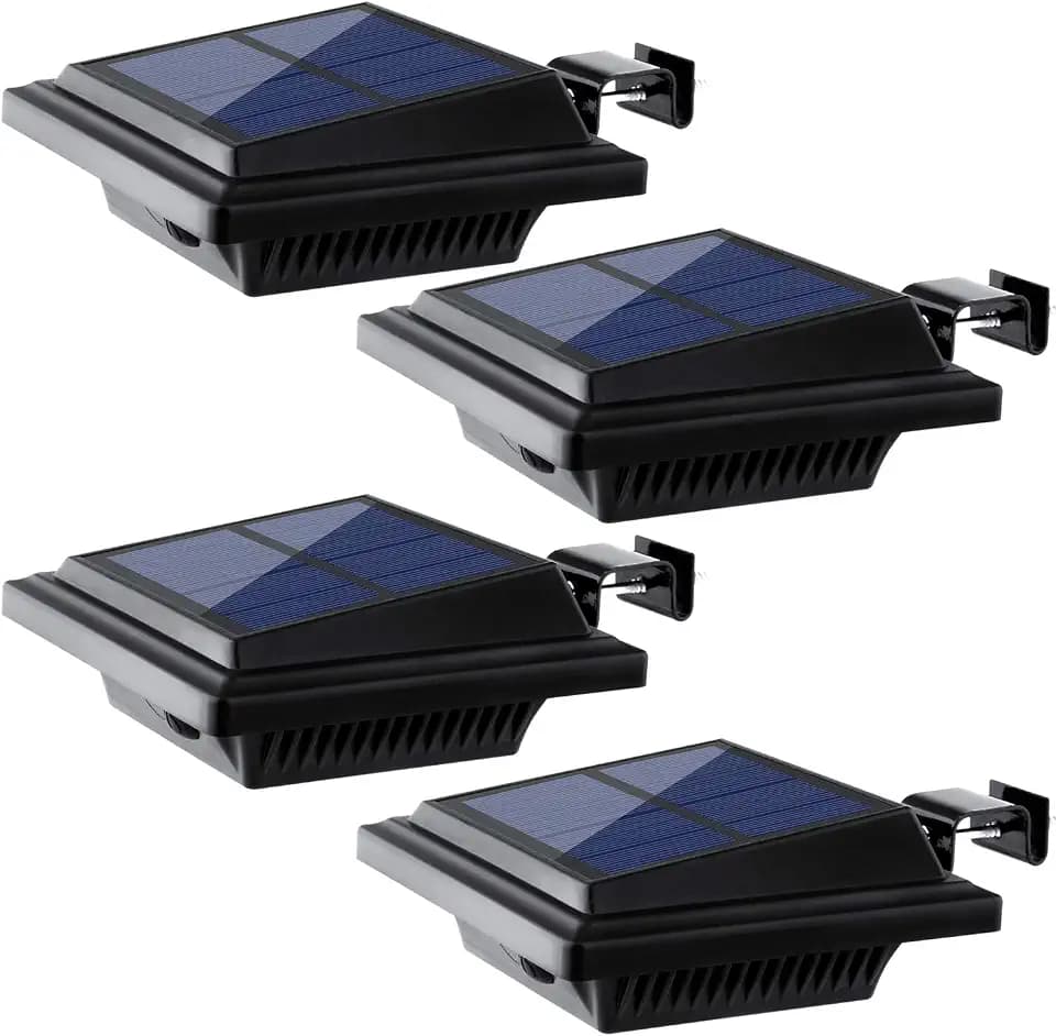 Outdoor Solar Gutter Lights, 40 LEDs Outdoor Solar Fence Lights Outdoor Waterproof Security Lamps for Eaves Garden Landscape Walkway (4, Black, Warm White)
