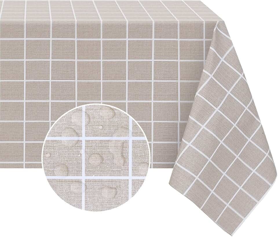Romanstile Rectangle Vinyl Tablecloth, 100% Waterproof Oil-Proof Checkered Plastic Table Cloth, Heavy Duty Wipeable Table Covers for Dining, Camping, Picnic, Outdoor - 54 x 108 Inch, Sand