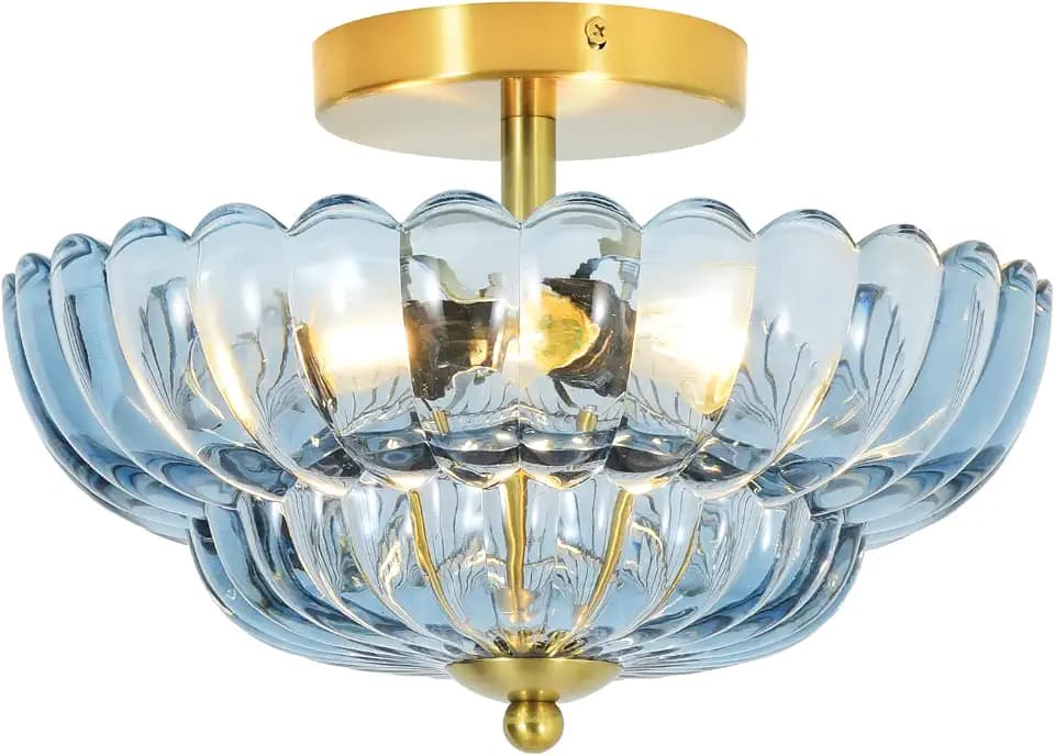 3-Light 12 Inch Blue Semi Flush Mount Ceiling Light for Bathroom