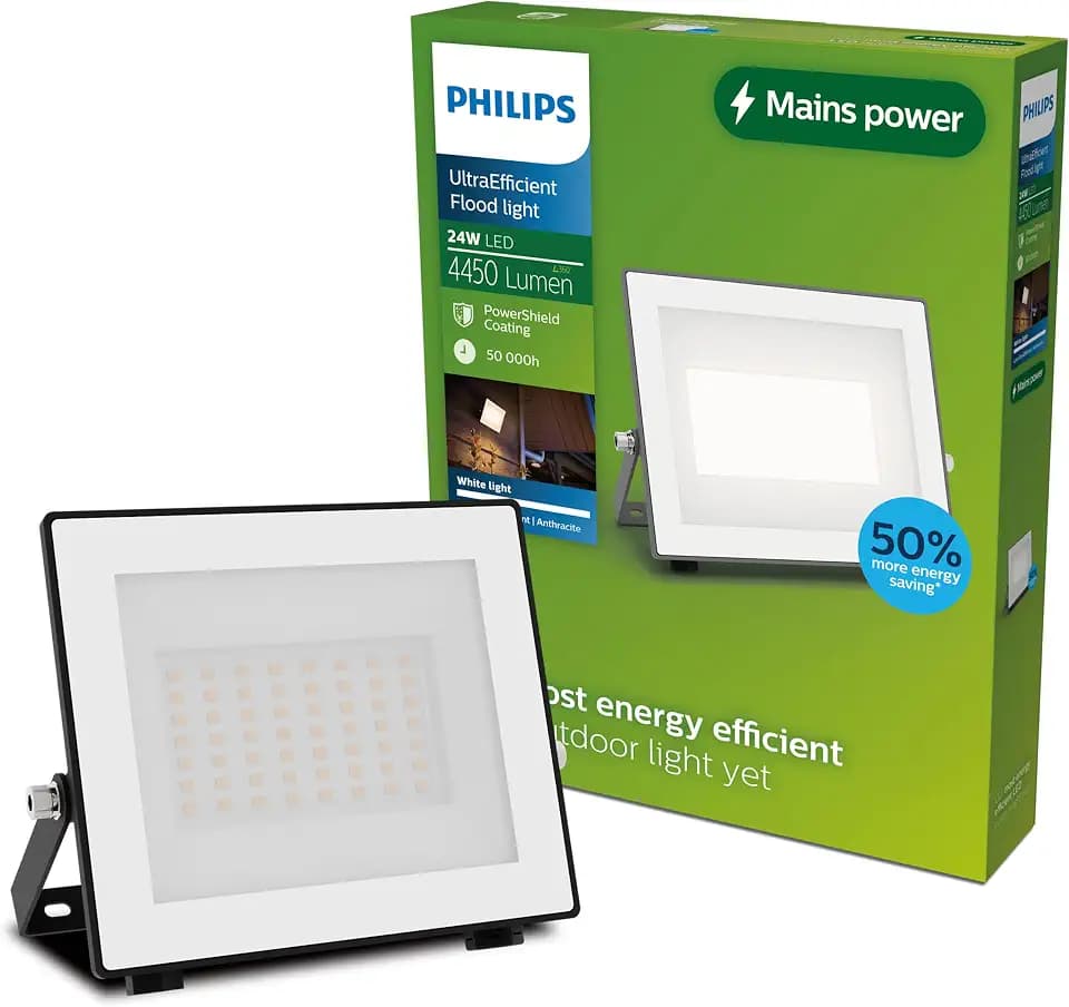 Philips Lois ultraeffizienter Flutlichtstrahler für den Außenbereich, exkl. Bewegungssensor, 24 Watt, 3000K weißes Licht, Anthrazit