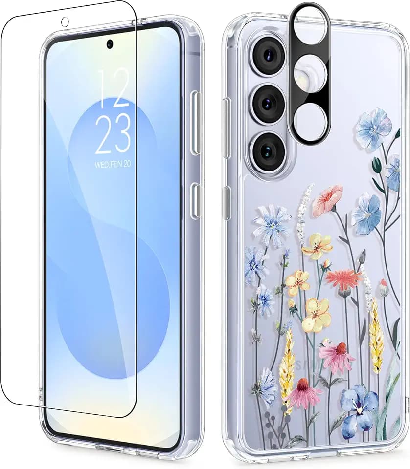 GVIEWIN for Samsung Galaxy S25 Plus Case Floral Clear Slim Non-Yellowing