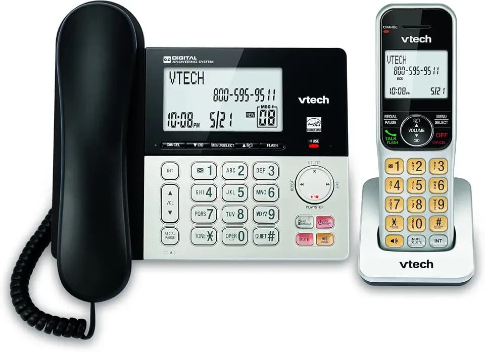 VTech VG208 DECT 6.0 Corded/Cordless Phone, Silver/Black