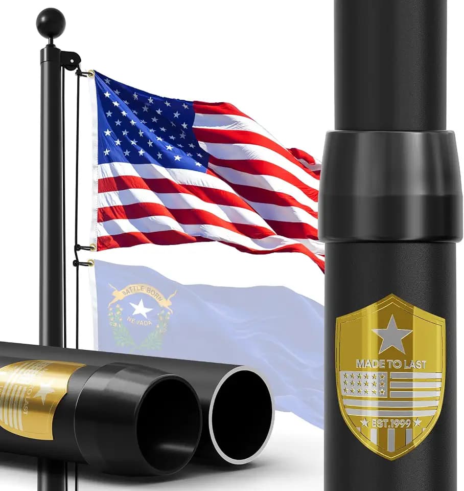 25FT Heavy Duty Aluminum Flag Pole Kit for Outside House，100MPH Wind Tested