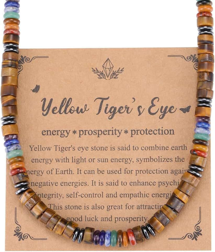 Herren Halskette Obsidian Tigerauge 7 Chakra Steine Perlen Kette Männer Kristallkette Perlenkette Edelstein Heilsteine Schmuck Spirituelle Geschenke für Mann, 50.8cm