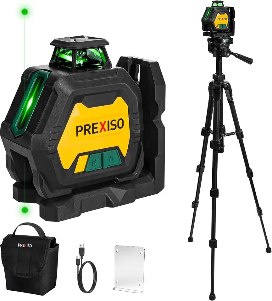 PREXISO 360 Laser Level with Tripod & 2 Plumb Dots, 100Ft Rechargeable IP54
