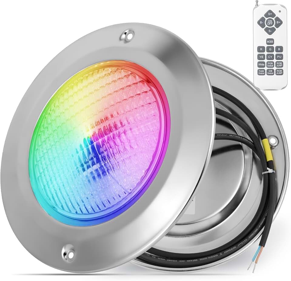 COOLWEST Harz Gefüllt LED Poolbeleuchtung, 36W RGB Poolscheinwerfer mit Fernbedienung, Aufputzmontage Schwimmbad LED Lampe Edelstahl, IP68 Wasserdicht Unterwasser LED, 12V AC/DC
