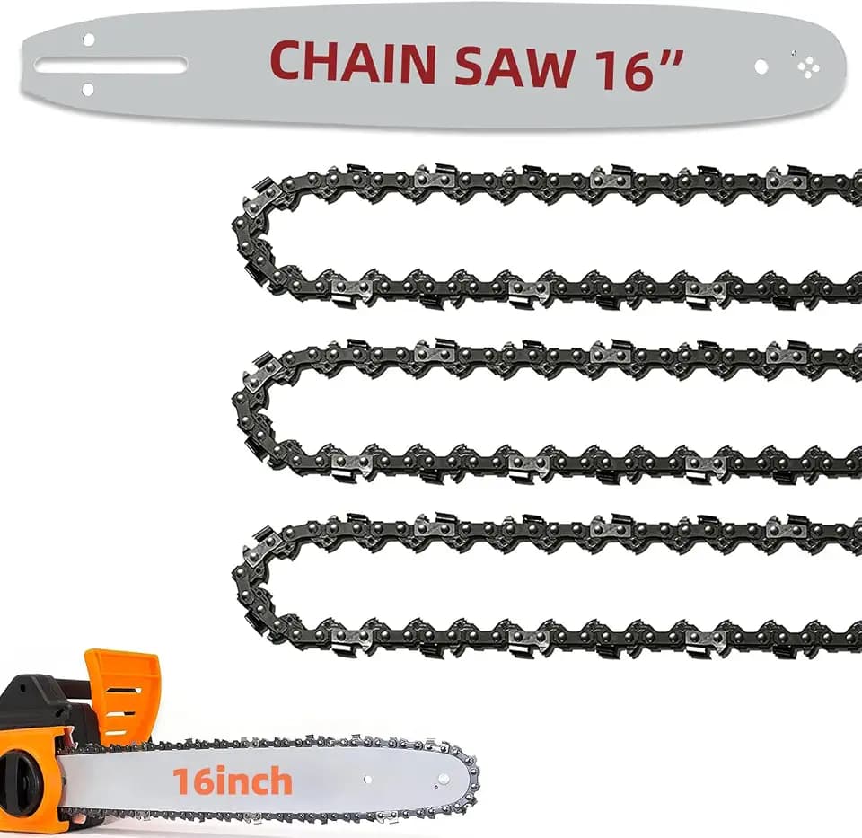 16 Inch Bar and Chain Combo .050" Gauge, 3/8" Pitch 56 Drive Links 16-Inch Replacement Chainsaw Bar and Chains Compatible with Craftsman, Echo, Poulan (3Chains+1Bar)