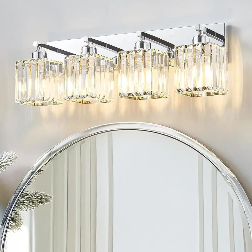 Bathroom Light Fixtures Crystal Modern Vanity Lighting Fixtures 4 Light Chrome Bathroom Vanity Light
