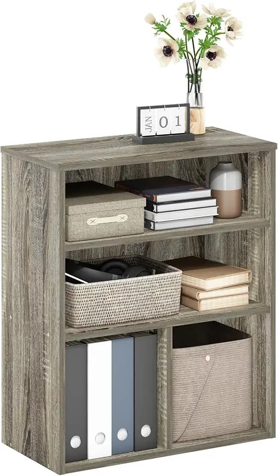 Furinno PASIR Book Shelf, 3-Tier Display Bookshelf with Adjustable Shelf, Cube Storage Bookcase, 11.8 x 23.6 x 28.1, for Living Room, Bedroom, Home Office, French Oak