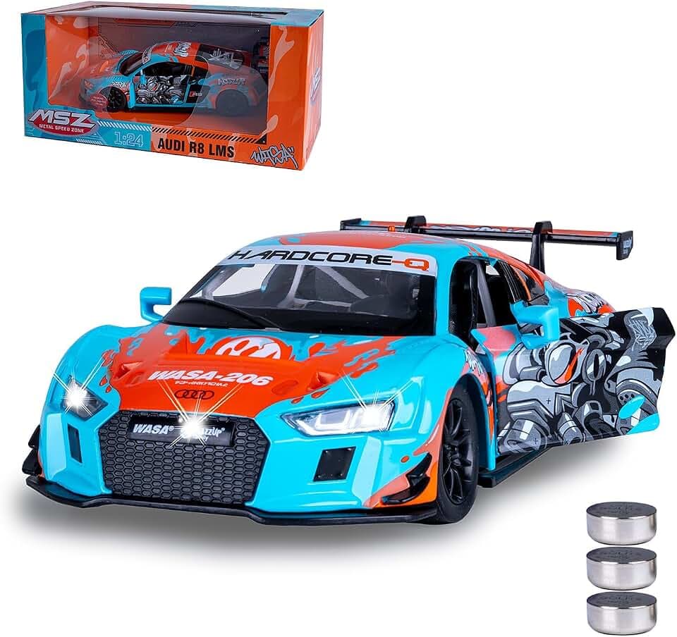 JAMARA 402605 Audi R8 LMS Diecast 1:24 inkl. Knopfzellen - Modellauto Spielzeug, Kinder Car, Model Miniatur Fahrzeuge, Geschenk für Kids, Türen Manuell öffnen/schließen, Licht