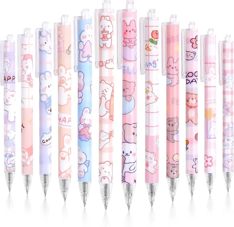 12 Stück Niedlich Cartoon Kugelschreiber, SHAIDOJIO, Einziehbarer 0.5mm Schnell Trocknende Schwarzer Tinte, Gelschreiber Kugelschreiber für Das Büro, Das Home ,Schulzubehör(B)