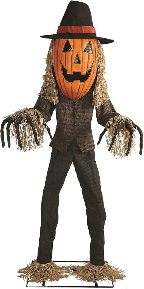Riethmüller Animatronic XL Jack O’Lantern 182 cm - Halloween Deko innen - Animiert, leuchtender Kürbiskopf, beweglicher Oberkörper, Sound & Bewegungssensor - 3 Sprachen