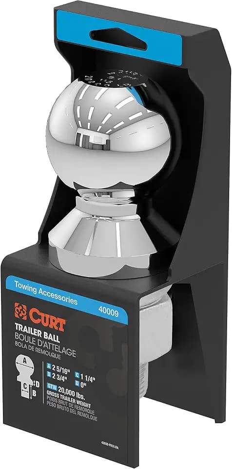 CURT 40009 2-5/16" Trailer Ball, 20,000 lb, 1-1/4" x 2-3/4", Chrome