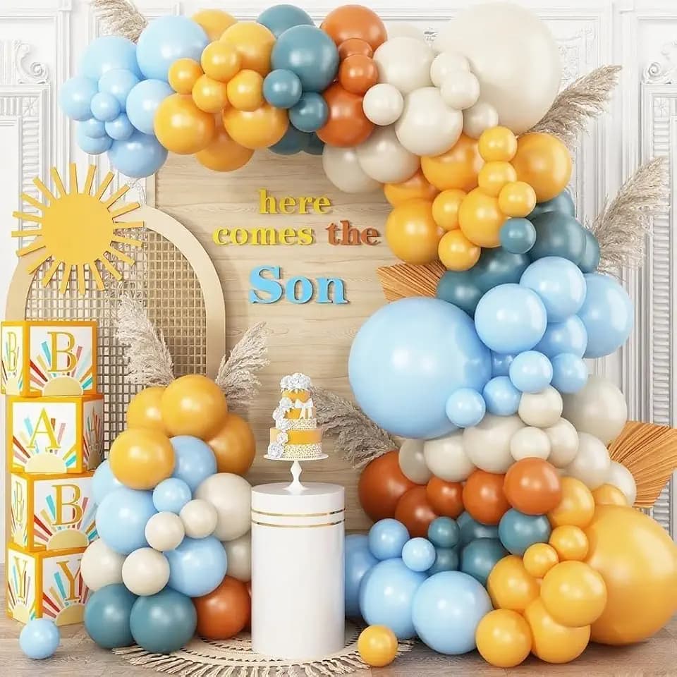 Here Comes the Son Balloon Arch Kit, Retro Blue Yellow Boho Balloon