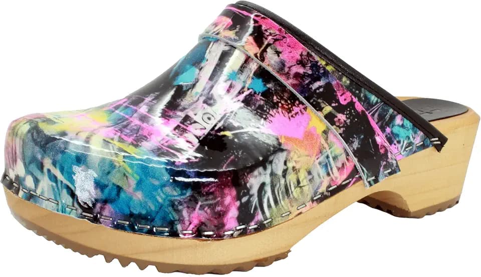 Bjork Maja Wood Open Back Leather Clogs