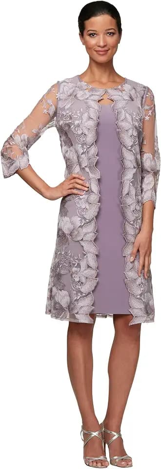 Alex Evenings Womens Midi Scoop Neck Shift Dress with Jacket (Petite and Regular)