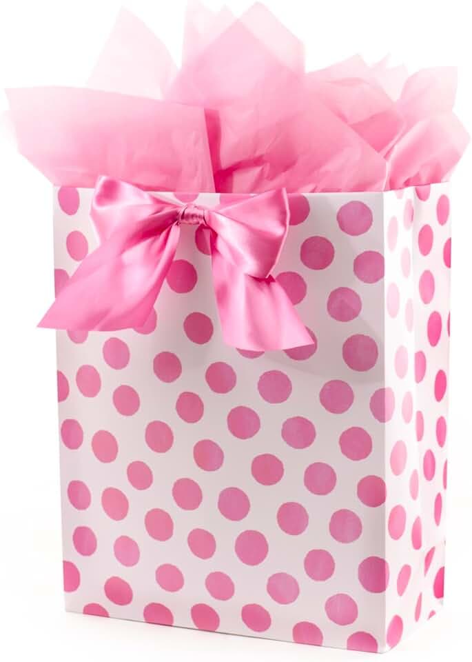 Hallmark 15" Extra Large Gift Bag with Tissue Paper (Pink Polka Dots)