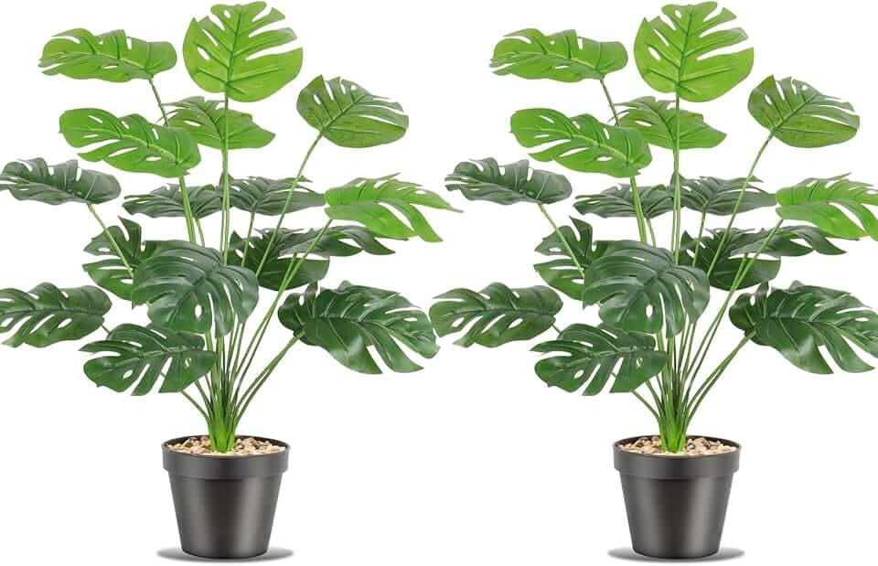 Künstliche Splitphilo-Pflanze im Topf 50CM Künstliche Tropische Monstera Real Touch Pflanzen Grüne Blätter Hawaiian Monstera Pflanze Kunstblume Deko Büropflanzegroß Grünpflanze 2pcs