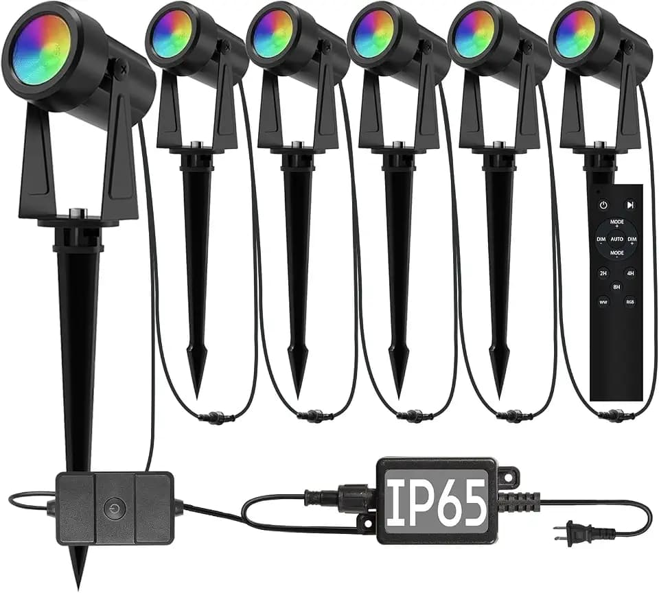 SUNTHIN Outdoor Landscape Lighting with Remote, RGBW Color Changing Spot Uplights, 6 Pack